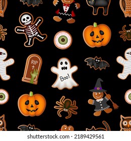 textura de halloween. halloween es un patrón sin fisuras con galletas de jengibre