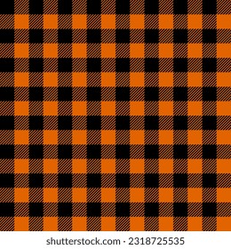 Halloween or Thanksgiving day seamless pattern. Black and orange gingham plaid texture with whole and striped squares. 