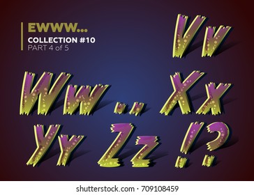 Halloween Theme. 3D Colorful Typeset for Zombie Apocalypse or End of the World Party Decoration. Letters with Infected Skin Effect. Scary Font in Retro Comic Style with Dirty Gradient and Spots. 