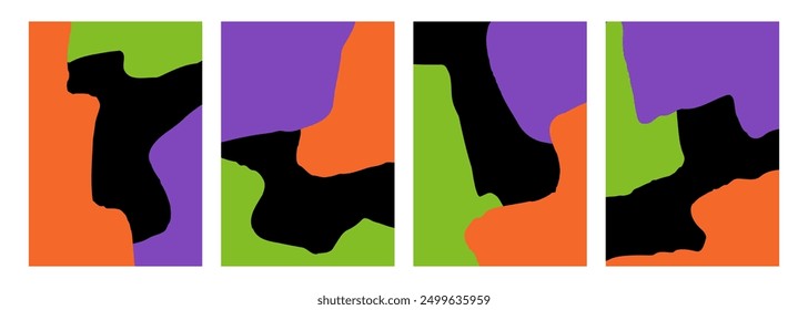Halloween theme abstract backgrounds with various curved bright colored shapes for Halloween holiday creative graphic design. Vector illustration.