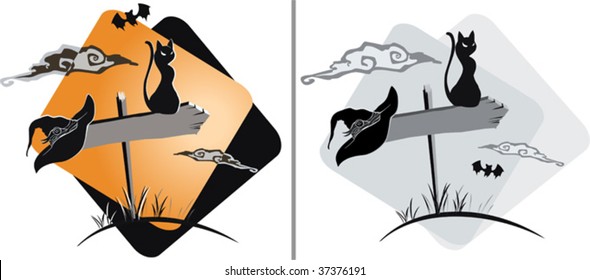 Halloween theme abstract compositions in color and gray-scale versions