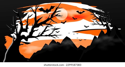 Halloween theme background with bats and trees