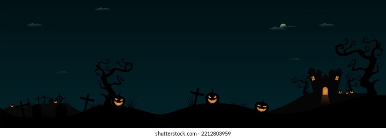 Halloween Theme Background with Castle Icon, Jack-o'-lantern Icon and dark green color. Suitable to use on Halloween event. Also suitable for uploading social media at Halloween events