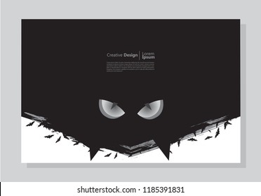 halloween theme background. cat's eyes and bat elements. paint design. black. abstract vector is suitable for templates, borders, decorations, web, banners, covers, landing pages and greeting cards.