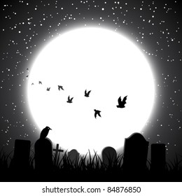 Halloween theme background with full moon shining upon the cemetery