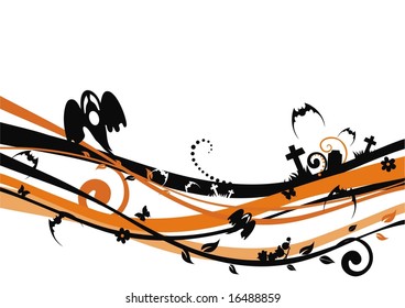 halloween theme background with a ghost, bat and cross