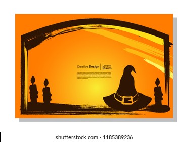 halloween theme background. witch hat and candle. paint design. orange. abstract vector is suitable for templates, borders, decorations, web, banners, covers, landing pages and greeting cards.