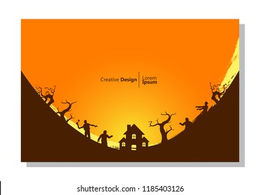 halloween theme background. zombies attack the house. paint design. abstract vector is suitable for templates, borders, decorations, web, banners, covers, landing pages and greeting cards.