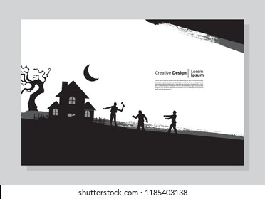 halloween theme background. zombies attack the house. paint design. abstract vector is suitable for templates, borders, decorations, web, banners, covers, landing pages and greeting cards.