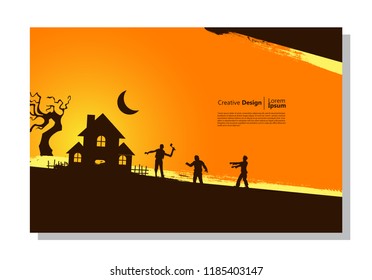halloween theme background. zombies attack the house. paint design. abstract vector is suitable for templates, borders, decorations, web, banners, covers, landing pages and greeting cards.