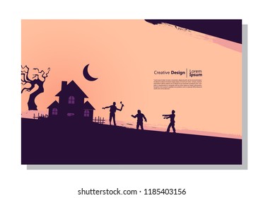halloween theme background. zombies attack the house. paint design. abstract vector is suitable for templates, borders, decorations, web, banners, covers, landing pages and greeting cards.