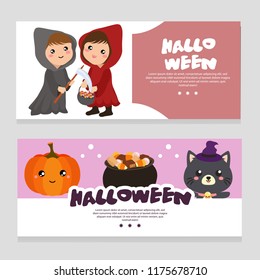 halloween theme banner with red hood costume