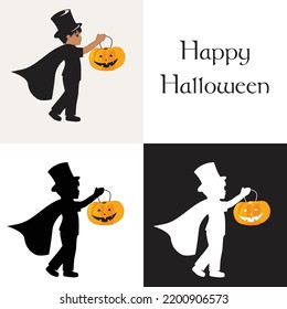 Halloween theme boy with pumpkin, vector artwork