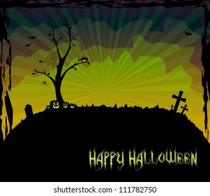 Halloween theme card with a leafless tree, vector, EPS 10