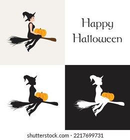 Halloween theme, cartoon witch, vector artwork