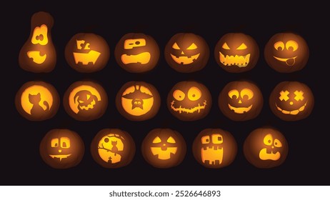halloween theme dark pumpkins in big set