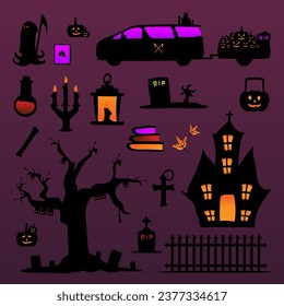 Halloween theme decoration items illustration vector.