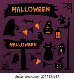 Halloween theme decoration items illustration vector.
