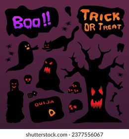 Halloween theme decoration items illustration vector.