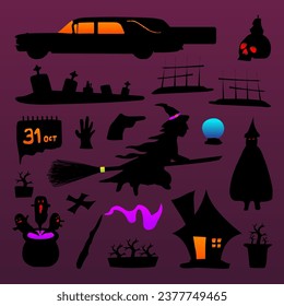 Halloween theme decoration items illustration vector.