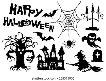 Halloween theme doodle set vector elements.