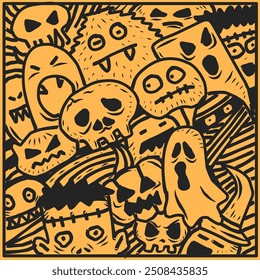 Halloween theme doodle vector illustration design suitable for wallpaper, cover, symbol, background