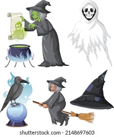 Halloween theme with evil witch illustration