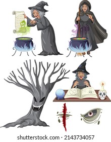 Halloween theme with evil witches illustration