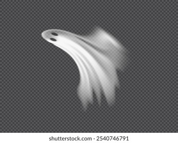 Thème d'Halloween mettant en scène un fantôme réaliste volant sur fond transparent. L'illustration vectorielle présente un caractère effrayant idéal pour une décoration festive