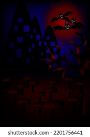 halloween theme
A forest cemetery with a bat demon and a blood moon.