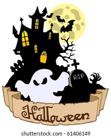 Halloween theme with ghost - vector illustration.