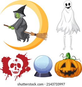 Halloween theme with ghost and witch illustration