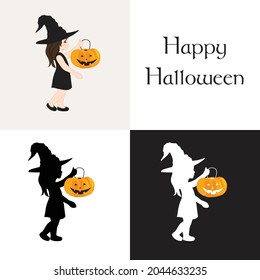 Halloween theme, girl with pumpkin, vector artwork