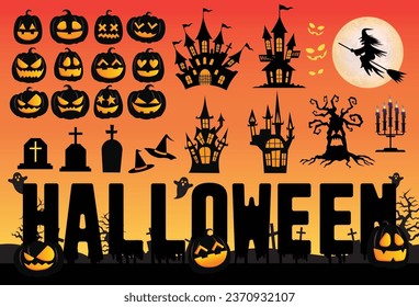 Halloween Theme graphic Resources_scary pumpkin faces trees_eps 10