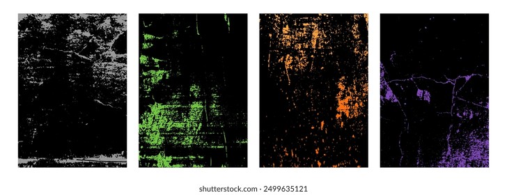 Texturas grunge del tema de Halloween. Conjunto de fondos de color para el Diseño gráfico espeluznante festivo de Halloween. Ilustración vectorial.
