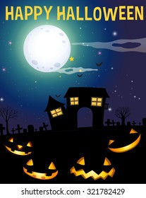 Tema de Halloween con casa embrujada e ilustración de la cara