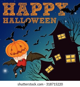Halloween theme with haunted house illustration
