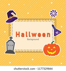 Halloween theme have witch hat, poison, pumpkin, grave stone on frame background.