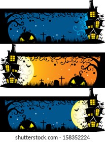Halloween Theme Header's Background - Creepy House at Full Moon in the Cliff Vector