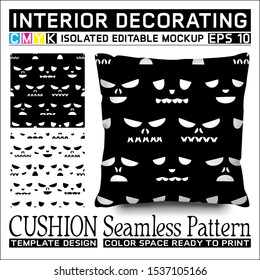 Halloween theme horror face, the horror face created in geometric styles: semi-circle, semi-ellipse, and semi-oval. Seamless pattern for cushion (throw pillow) and others.