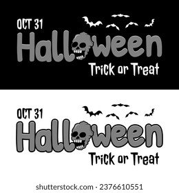 Halloween theme illustration with skulls and bats