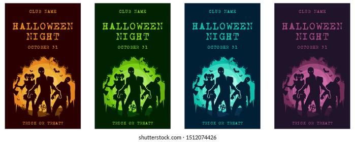 Halloween theme invitation card vector set of 4