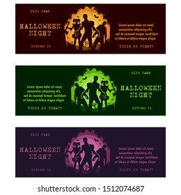 Halloween theme invitation card vector set of 3