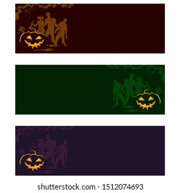 Halloween theme invitation card vector set of 3