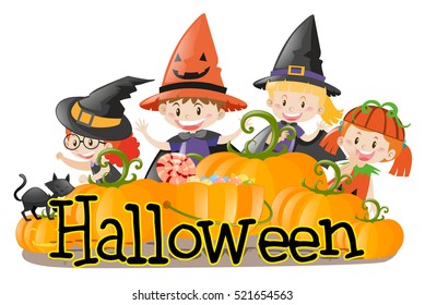 Halloween theme with kids in costume illustration
