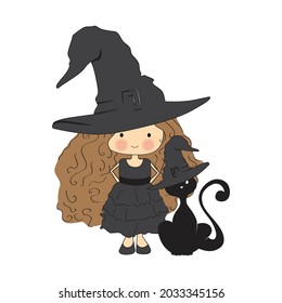 Halloween theme, little cartoon witch, vector artwork