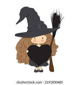 Halloween theme, little cartoon witch, vector artwork