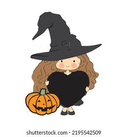 Halloween theme, little cartoon witch, vector artwork
