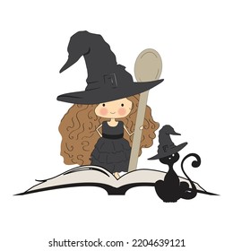 Halloween theme, little cartoon witch, vector artwork