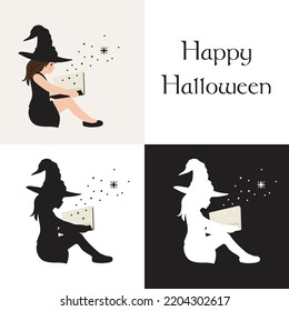 Halloween theme, little witch girl, vector artwork